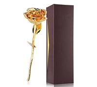 Rose Dorée, Fleurs de Rose Dorées Préservées pour Toujours avec Support, Véritable Fleur de Rose Trempée dans de L'or à Longue Tige de Qualité Supérieure, Cadeau pour la Saint-Valentin et un Anniversa