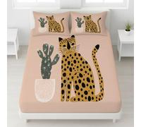 Rose Drap Housse, 180 x 200 x 30 cm,Polyester Microfibre Coins Élastiqués Feuille pour Matelas Épais jusqu'à 30 cm (12"), Dessin Animé Minimaliste Léopard Cactus Drap Housse