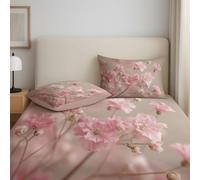 Rose Drap Housse, 200 x 200 x 30 cm,Polyester Microfibre Coins Élastiqués Feuille pour Matelas Épais jusqu'à 30 cm (12"), Photoréaliste Gypsophile Exquis Éthéré Drap Housse