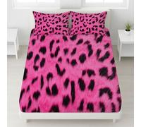Rose Drap Housse Léopard Imprimé Animal Élastique Intégral Drap-Housse Mode Moderne Drap de lit Cool Tendance Lavable en Machine pour Adolescents Filles, 160 x 200 x 30