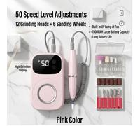 rose Dremel à Ongles 50 Vitesses Lampe LED Intégrée 12 Embouts Batterie 1500mAh Écran LCD Silencieux - Blanc Violet