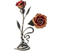 Rose en fer forgé à la main avec socle - Cadeau unique pour noces d’acier (11 ans) - Fleurs métalliques éternelles romantiques pour femme ou couple (Saint-Valentin, Fête des Mères, anniversaire)