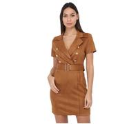 Rose en suédine moulante style blazer avec 2 poches.Dotée d'une ceinture et de boutons officiers. pour femme - Robes - La Modeuse XL