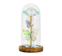 Rose en verre, décoration romantique éclairée pour la Saint-Valentin, fleurs préservées dans un dôme en verre - pour salon, chambre à coucher, maison, femmes, filles, grand-mère, vacances, fête des