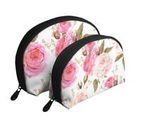 Rose Et Rose Blanche, Trousse de Maquillage Coquille Femme Petit Porte-Monnaie Trousse de Toilette Trousse à cosmétiques 2 pièces