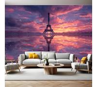 Rose et Violet Papier Peint Intissé 200x140 cm La Tour Eiffel au coucher du soleil Papier Peint Panoramique Mural Affiche Géante Décoration Murale Photo Salon Chambre D'enfant Décor Fond TV