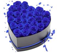 Rose Éternelle 27 Fleurs-VEVOR-Éternelles Préservées Boîte en Cœur-Bouquet Rose Éternelle-Bleu Royal