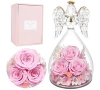 Rose Eternelle Ange Cadeaux pour Maman, Rose Eternelle sous Cloche, Fleur Eternelle Cadeau Anniversaire Femmes, Fleurs Cadeau Noel pour Grand-Mère Maman pour Valentina Anniversaires Fete des Meres