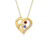 Rose Eternelle Artificielle avec Collier - Collier Cœur Personnalisé en Argent 925 pour Femme avec Nom Pierre de naissance - Cadeau pour Noël,Anniversaire,Saint-Valentin,Fête des Mères (Or-2 nom)