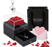 Rose Eternelle avec Bijoux Argent 925, Cadeau Femme, Rose Préservée avec Collier, Cadeau Anniversaire Saint Valentin Noël Fête des Maman, Grand-Mère, Épouse, Petite