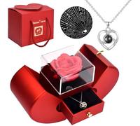 Rose Eternelle Avec Bijoux Collier Coeur Rose Éternelle Boite Cadeaux De Fleurs De Roses Idee Cadeau Pour Femme Maman Sa Cop[n612]