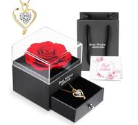Rose Eternelle Avec Collier Coeur, Collier Femme Préservé Avec Bijoux Coffret Bijoux Femme, Rose Préservée Avec Collier Femmes Pour Dame Maman Petite Amie- Anniversaire Cadeaux Cadeau Fete Des Meres