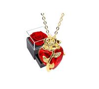 Rose éternelle avec collier ,coffret cadeau romantique, idée Cadeau Femme ,annversaire,Mariage,Rose Stabilisée Rouge,Naturelle bijou,Fête des mères,Penditif Coeur argent 925 Cristal,Collier en Argent