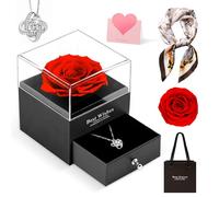 Rose Eternelle avec Collier et écharpe en Soie, Rose Stabilisée Rouge,Romantiques Cadeau pour Elle Femme Copine Maman Saint Valentin Fête Mères Anniversaire Fiançailles Marier Gratitude