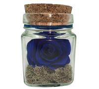 Rose éternelle Bleue. Mini Cube en Verre. Rose préservée Bleue Naturelle éternelle. Fleurs préservées.