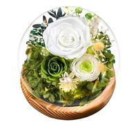 Rose Éternelle Bleue, Rose sous Cloche, Fleur Préservée Naturelle avec Lumière LED, Base en Bois de Pin et Carte de Voeux - Cadeau Femme, Maman pour Saint Valentin, Fête des Mères, Anniversaire