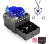 Rose Éternelle Cadeau de Fête des Mères pour Elle Collier Boucles oreilles Roses Préservées à La Main Coffret Bleu ble IONOPHORESE