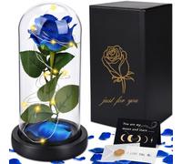 Rose Eternelle Cadeau Femme, Rose Eternelle sous Cloche, Rose Rouge LED | Rose Enchantée avec Lumière LED et Carte de Vœux, Base Amovible, Cadeau Unique pour Elle, La Fête des Mères, Mariage