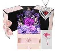 Rose Eternelle Cadeau Femme - Roses Uniques Conservées Fleurs avec Ours Rose et Collier Cadeaux pour Maman, Épouse, Grand-Mère | Anniversaire, Noël, Saint-Valentin, Fête des Mères, Anniversaire