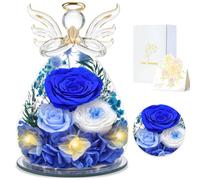 Rose Eternelle, Cadeau pour Maman Fleur eternelle, Cadeau Anniversaire Femme, Figurine d'ange Cadeau pour Femme, Grand-Mere, Cadeau pour La Fête des Mères (1 bleue + 1 bleu clair + 1 rose blanche)