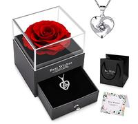 Rose Éternelle cadeau st saint valentin femme avec Bijoux Argent rouge Préservée Rose Eternelle avec Collier à la Main pour sa Femme Maman Grand-Mère Amie pour La Saint-Valentin,Fête des mères