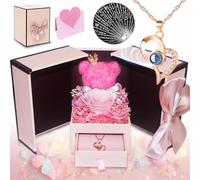 Rose Eternelle Cadeaux Femmes, Fleurs Roses Pures avec Ours Rose et Collier Coeur 100 Langues, Coffret Cadeau Femme pour Mère Petite Amie Épouse Cadeau de La Saint Valentin, Noël, Fête des Mères