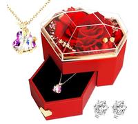 Rose Eternelle Coffret Cadeau Femme, Collier Coeur Boucles D'oreilles, Noel Saint Valentin Femme Anniversaire Fete des Mere Cadeau Maman