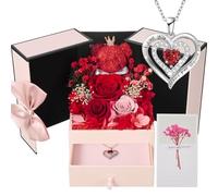 Rose Eternelle Noël Cadeau pour Femme - Roses Uniques Conservées Fleurs avec Ours Rose et Collier Cadeaux pour Maman, Épouse, Grand-Mère | Anniversaire,Saint-Valentin,Fête des Mères,Anniversaire