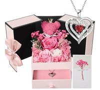 Rose Eternelle Noël Cadeau pour Femme - Roses Uniques Conservées Fleurs avec Ours Rose et Collier Cadeaux pour Maman, Épouse, Grand-Mère | Anniversaire,Saint-Valentin,Fête des Mères,Anniversaire