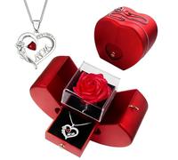 Rose Eternelle Pomme avec Collier Coeur Cadeau Noel Maman Coffret Fleur Eternelle avec Bijoux Boite Forever Flower Delivery Prime Christmas Mom Necklace pour Fête des Mères Saint Valentin Anniversair