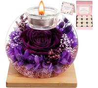 Rose éternelle préservée véritable, coffret cadeau avec dôme en verre et 18 bougies parfumées (9 rose, 9 vanille), cadeau pour la fête des mères, la Saint-Valentin, Noël, anniversaire pour femme