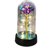 Rose Eternelle Rose en verre, cadeau de Saint-Valentin for toujours for petite amie, fleur éternelle feuille lumière dans une couverture , cadeaux mariage for mères, demoiselle d'honneur(Purple)