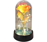 Rose Eternelle Rose en verre, cadeau de Saint-Valentin for toujours for petite amie, fleur éternelle feuille lumière dans une couverture , cadeaux mariage for mères, demoiselle d'honneur(Orange)
