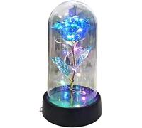 Rose Eternelle Rose en verre, cadeau de Saint-Valentin for toujours for petite amie, fleur éternelle feuille lumière dans une couverture , cadeaux mariage for mères, demoiselle d'honneur(Blue-01)
