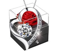 Rose éternelle, rose éternelle avec collier, rose éternelle boîte cadeau, rose éternelle vraie avec collier paquet cadeau pour femme, grand-mère, mère, Saint-Valentin, fête des mères, cadeau
