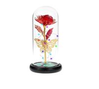 Rose Eternelle,Rose Eternelle Sous Cloche Rose éternelle en verre avec papillon, lampe artificielle, cadeau de saint valentin for petite amie et mère(A)
