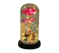 Rose Eternelle, Rose Eternelle Sous Cloche Rose éternelle romantique colorée en feuille d'or, fleur avec poupée légère dans un dôme de verre, nouveau décor for cadeau mariage, saint-valentin(Rose red)
