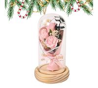 Rose éternelle | Roses de la Belle et la Bête | Roses de la Belle et la Bête faites à la main dans un dôme en verre | Décoration d'intérieur romantique | Bases en pin LED pour femmes fleurs de