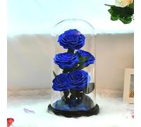 Rose éternelle, Roses éternelles Préservées sous Dôme De Verre, 5 Têtes De Fleurs, Rose éternelle, Amour éternel, Cadeau De Mariage pour Femmes Et Petites Amies, 5headsbluerose