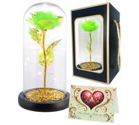 Rose éternelle sous cloche avec LED - coloris vert [Lunartec]