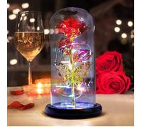 Rose Eternelle sous Cloche en Verre Lumineuse, Sparkly Galaxy Rose avec Papillon 3D, Rose Belle Et la Bete DôMe de Verre