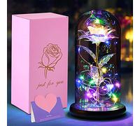 Rose Eternelle Sous Cloche La Belle et la Bête ,avec Lumineuse LED, Dôme en Verre et Base en Bois, Cadeaux Pour la Saint-Valentin, Anniversaire,Noël,Anniversaire,Fête des Mères journée des femmes