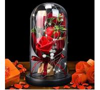 Rose Eternelle sous Cloche La Belle et La Bête Rose Enchantée Lumière LED Fleur Artificielle Décoration-ECTEATOY