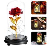 Rose éternelle sous cloche - LECOO - Plaqué or 24K - Rouge - Objet décoratif