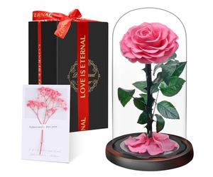 Rose Éternelle sous Cloche, Naturelle Fleur Eternelle Cadeau, Idée Boite Rose Eternel, Cadeau pour la Saint-Valentin, Fête des Mères, Noël, Anniversaire, Femme, Copine, Amie, Maman, Grand Mere