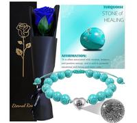 Rose Éternelles,Vraie Roses avec Tige,Boîte Fleurs Conservée Préservée Bouquet pour Fête des Mères Saint-valentin Noël Action Grâce Mère Grand-mère Anniversaire Épouse Fiancée Mariage Cadeau(Bleu)