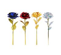 Rose Feuille d'or 24K rose eternelle sous cloche Fleurs artificielles Rose Elégante Rose Longue Tige Fleurs Éternelles ,Fleur Golden Rose Avec Boîte pour Saint Valentin(Or / Bleu / Rouge / Coloré)
