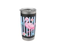 Rose Flamant Rose Rayures Preppy Summer Beach Vacation Croisière Gobelet isotherme en acier inoxydable double paroi