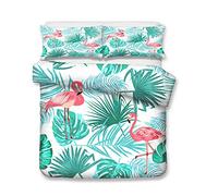 Rose Flamant Vert Tropical Feuille Élégant Housse de Couette avec Taie d'oreiller, 1/2 Personnes Cactus Fleur Flamant Blanc Housse de Couette Femme au Foyer Femme (Flamant 2, 200x200cm)