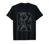 Rose Fleur Abstraite Dessin Minimaliste One Line Art T-Shirt Graphique avec Valeur, Homme, Noir, S